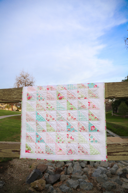half square triangle quilts, charm pack quilts, charm squares quilt, tanya whelan quilts, floral quilts, feminine quilts, quilts for girls, mini quilts, baby quilts, quilts with pastel colors, roses and flowers quilts
