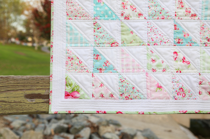 half square triangle quilts, HST quilts, charm pack quilts, charm squares quilt, tanya whelan quilts, floral quilts, feminine quilts, quilts for girls, mini quilts, baby quilts, quilts with pastel colors, roses and flowers quilts