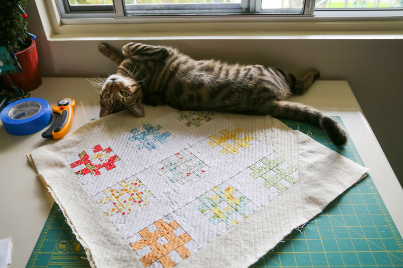 tic tac toe quilt, hash tag quilt, oh clementine fabric, mini quilts, wall quilts, cats on quilts