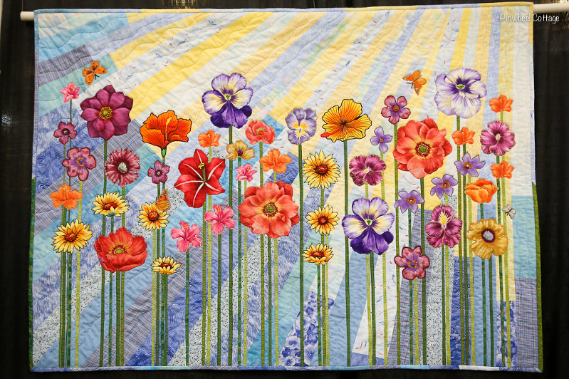 flowers quilt, poppies, daffodils, floral quilt, quilt show