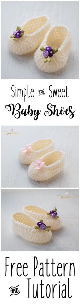 Simple & Sweet Crochet Baby Shoes + Free Pattern, Crochet Baby Slippers + Tutorial, Crochet Baby Socks, Crochet for Babies, Crochet for Girls, Crochet shoes with flowers, crochet shoes with bow