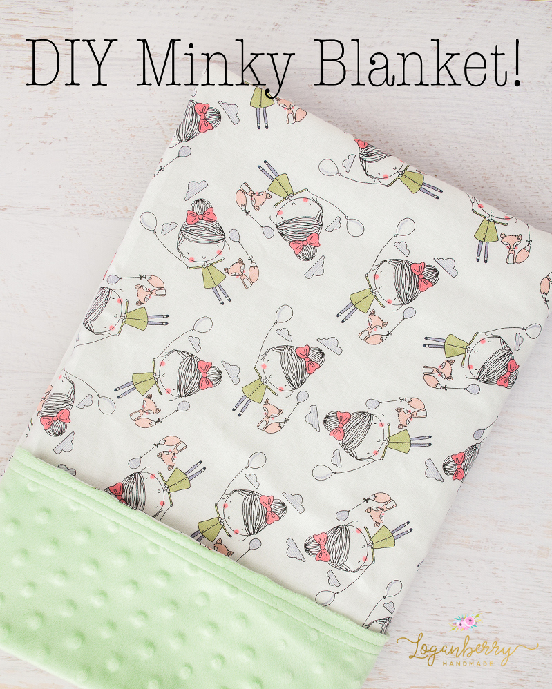 minky baby blanket sewing tutorial, free sewing pattern, minky blanket, faux fur baby blanket, diy baby blanket, how to sew a baby blanket, easy baby blanket, fox fabric, girl and balloon fabric, girl and fox fabric