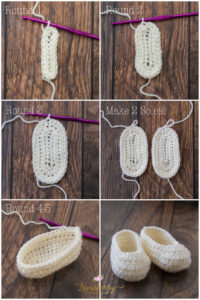 Crochet Baby Slippers + Free Pattern, crochet baby shoes, crochet shoes for girls, how to crochet baby shoes, crochet baby boots, crochet booties, things to crochet for a baby, newborn crochet gifts, baby shoes with bows, cream shoes, pink bow, purple bow