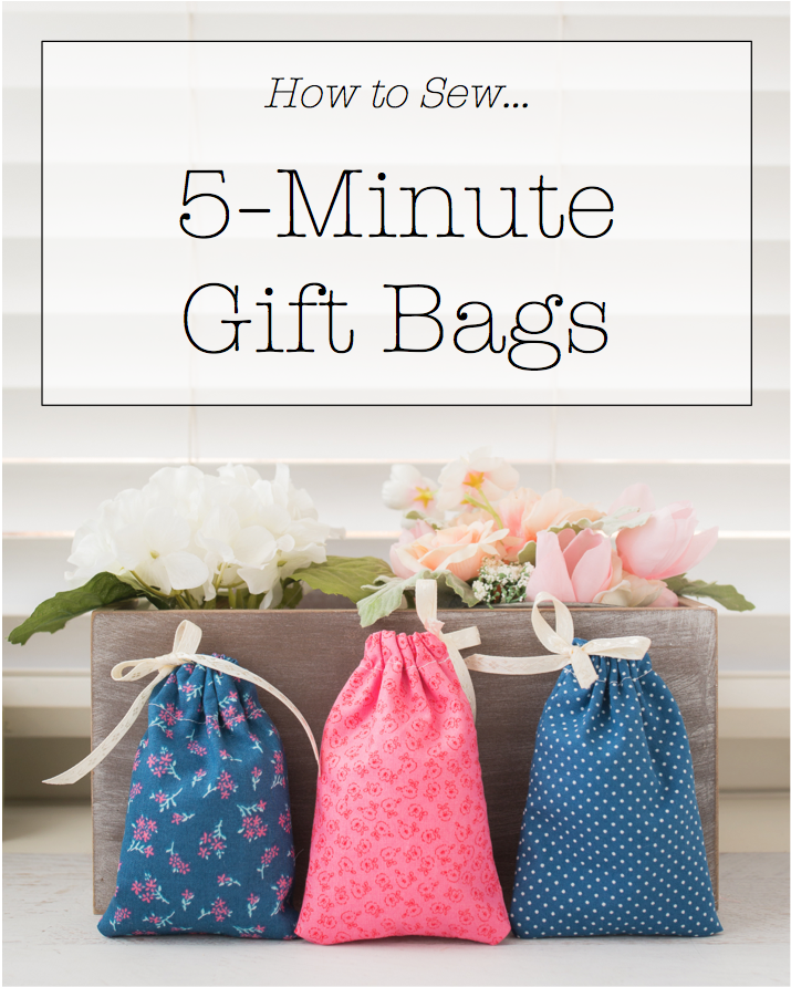 5-Minute Fabric Gift Bag + Tutorial + Free Pattern, diy gift bags, sewing drawstring bag, fabric bags, small pouch, coin pouch, bag and ribbon, sewing gifts, quick sewing projects, sewing for beginners, fat quarter bags