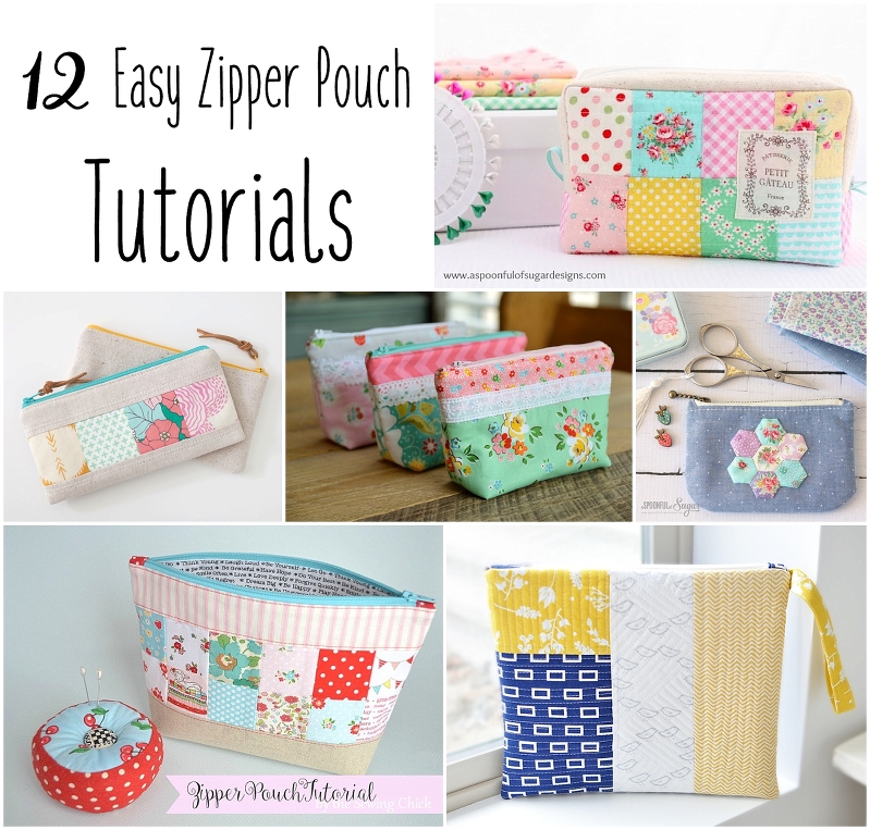 12 Zipper Bags Tutorial + Free Sewing Pattern, DIY, patchwork zipper bag, make-up bag, travel bag, easy sewing projects