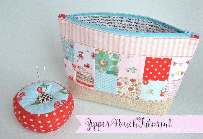 Pieced Zipper Pouch Tutorial + Free Sewing Pattern, DIY, patchwork zipper bag, make-up bag, travel bag, easy sewing projects