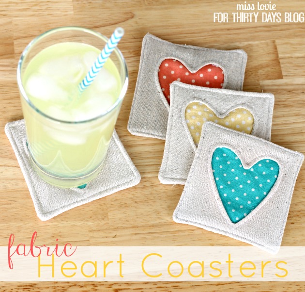 Heart Coasters Tutorial + Free Sewing Pattern, Sewing for your kitchen, sewing handmade gifts, easy sewing gifts, weekend sewing projects, housewarming gifts