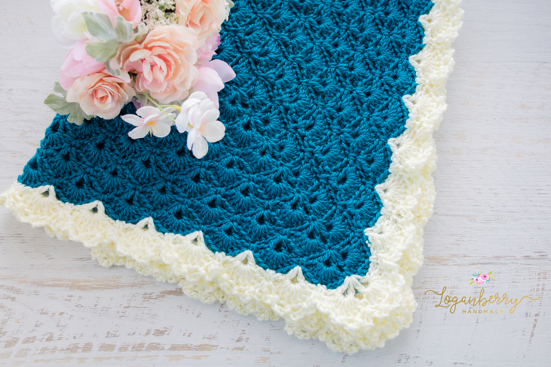 Antique Charm Crochet Blanket + Free Pattern + Tutorial, Crochet Baby Blanket Pattern, Crochet Shell Stitch Blanket Pattern, Fantail Pattern, Lace Trim Blanket Pattern, Lace Border, Victorian Style Baby Blanket, Teal Blue Blanket
