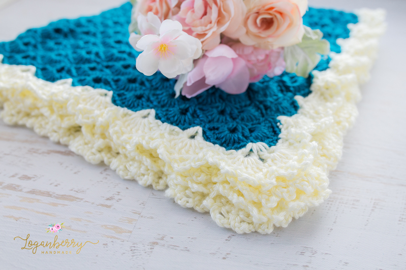 Antique Charm Crochet Blanket + Free Pattern + Tutorial, Crochet Baby Blanket Pattern, Crochet Shell Stitch Blanket Pattern, Fantail Pattern, Lace Trim Blanket Pattern, Lace Border, Victorian Style Baby Blanket, Teal Blue Blanket