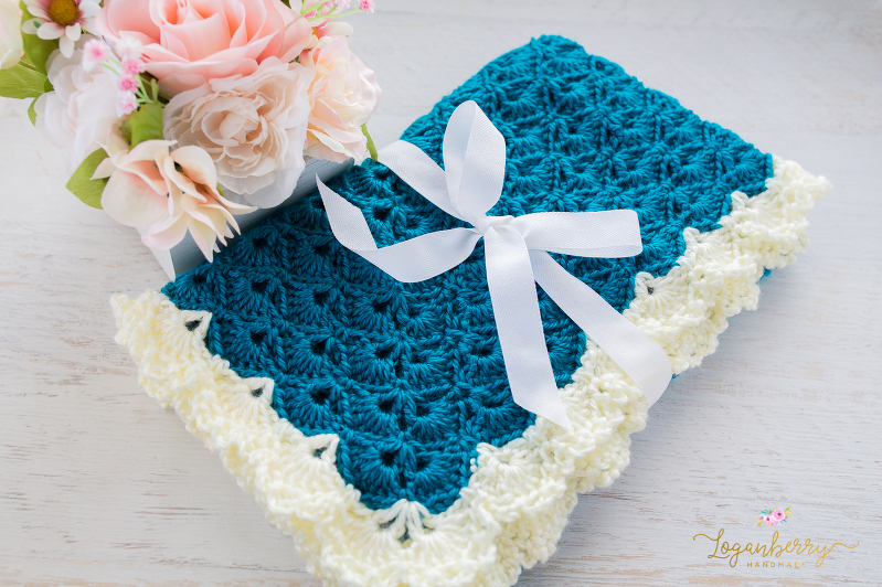 Antique Charm Crochet Blanket + Free Pattern + Tutorial, Crochet Baby Blanket Pattern, Crochet Shell Stitch Blanket Pattern, Fantail Pattern, Lace Trim Blanket Pattern, Lace Border, Victorian Style Baby Blanket, Teal Blue Blanket