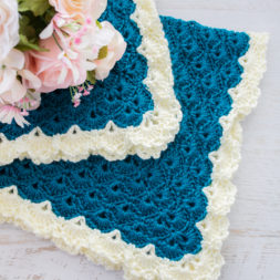 Antique Charm Crochet Blanket + Free Pattern + Tutorial, Crochet Baby Blanket Pattern, Crochet Shell Stitch Blanket Pattern, Fantail Pattern, Lace Trim Blanket Pattern, Lace Border, Victorian Style Baby Blanket, Teal Blue Blanket