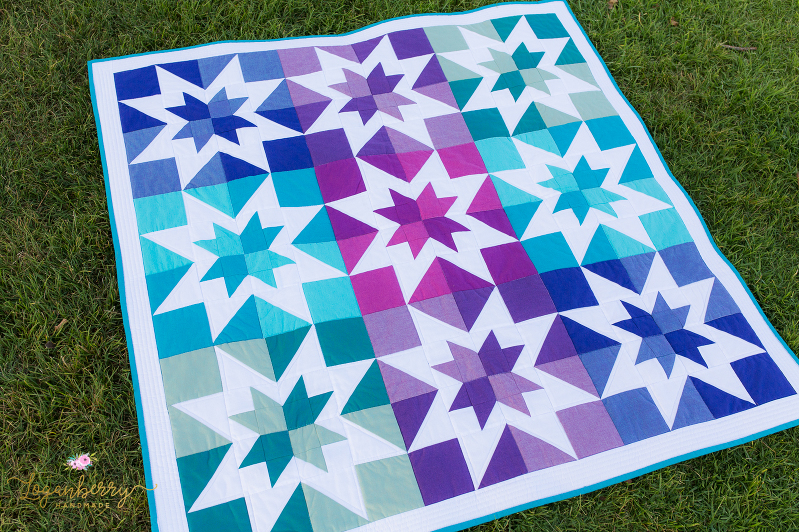 Aurora Borealis Quilt, Rainbow Quilt, Star Quilts, Negative Space, Square Quilt, Green + Teal + Purple Quilt, Patchwork, Squares, Modern Quilt
