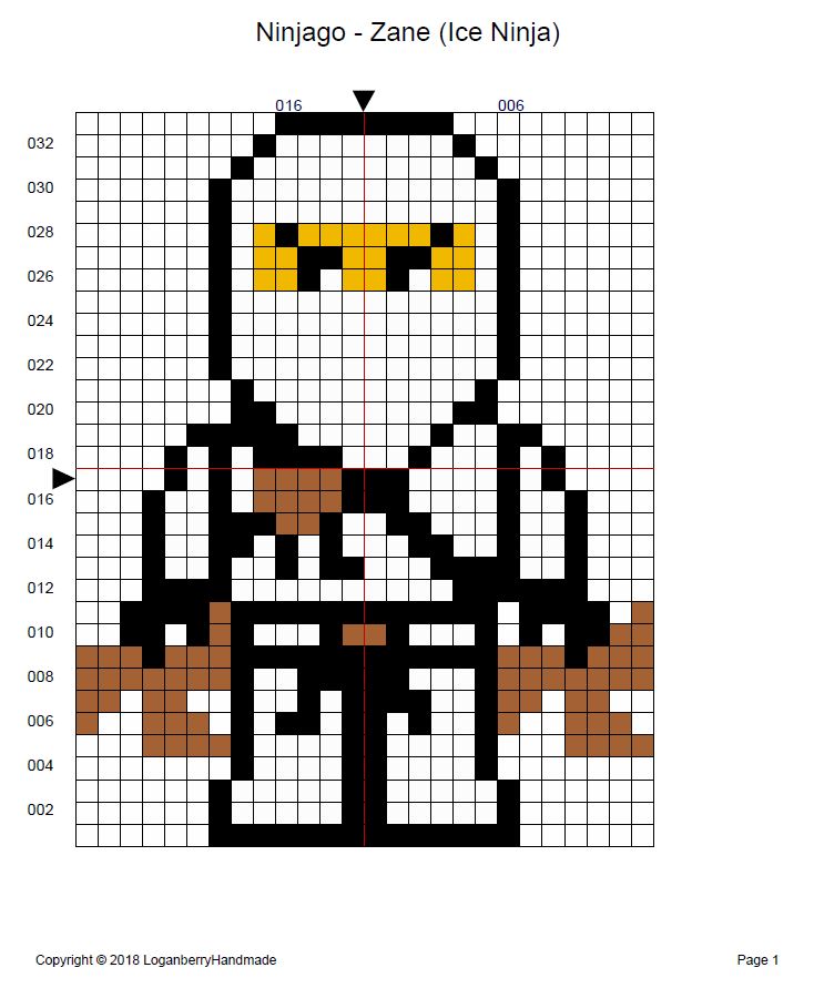 Ninjago Cross Stitch Pattern + Free, Zane Ice Ninja, White Ninja, lego movie, perler bead pattern, knitting chart, c2c chart, cross-stitch