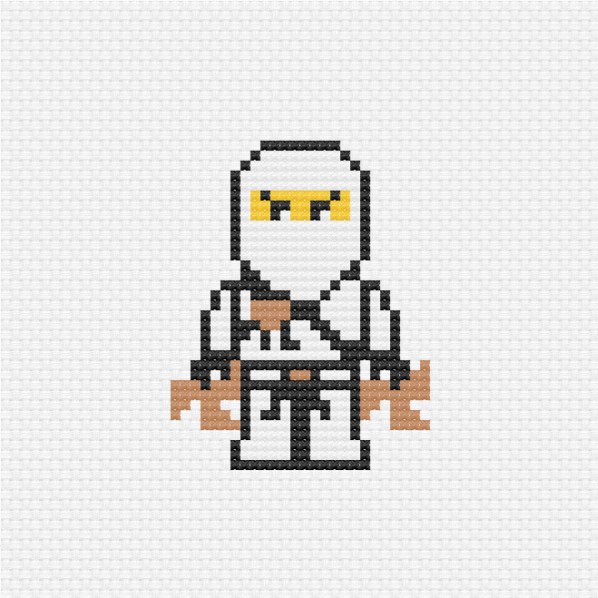 Ninjago Cross Stitch Pattern + Free, Zane Ice Ninja, White Ninja, lego movie, perler bead pattern, knitting chart, c2c chart, cross-stitch