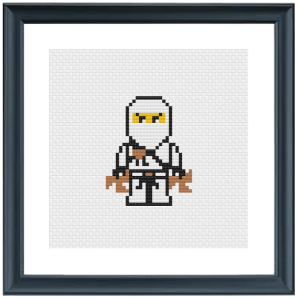 Ninjago Cross Stitch Pattern + Free, Zane Ice Ninja, White Ninja, lego movie, perler bead pattern, knitting chart, c2c chart, cross-stitch