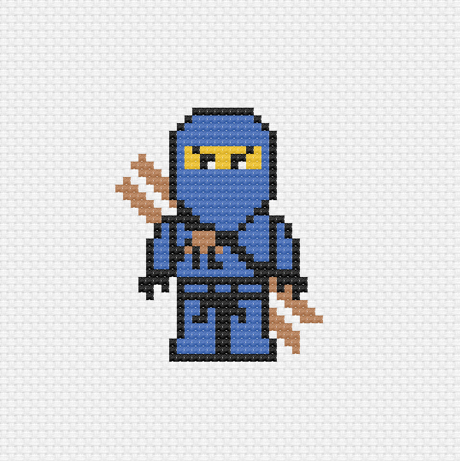 Ninjago Cross Stitch Pattern + Free, Jay Lightning Ninja, Blue Ninja, lego movie, perler bead pattern, knitting chart, c2c chart, cross-stitch