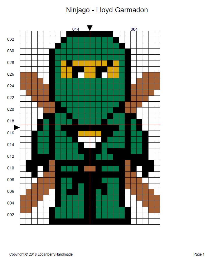 Ninjago Cross Stitch Pattern + Free, Lloyd Garmadon Ninja, Green Ninja, lego movie, perler bead pattern, knitting chart, c2c chart, cross-stitch
