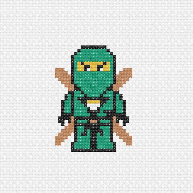 Ninjago Cross Stitch Pattern + Free, Lloyd Garmadon Ninja, Green Ninja, lego movie, perler bead pattern, knitting chart, c2c chart, cross-stitch