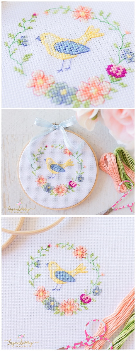 Cross Stitch Pattern, Bird in Flower Wreath, Susan Bates Cross Stitch, Floral, Nature, Embroidery Flowers, Cross Stitch Gifts