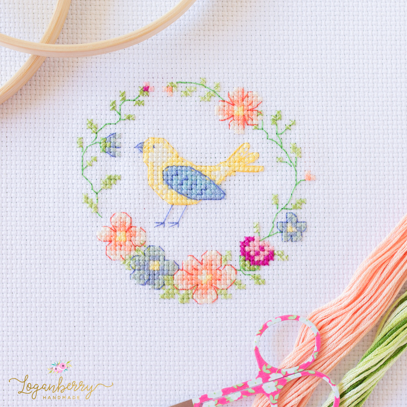 Cross Stitch Pattern, Bird in Flower Wreath, Susan Bates Cross Stitch, Floral, Nature, Embroidery Flowers, Cross Stitch Gifts