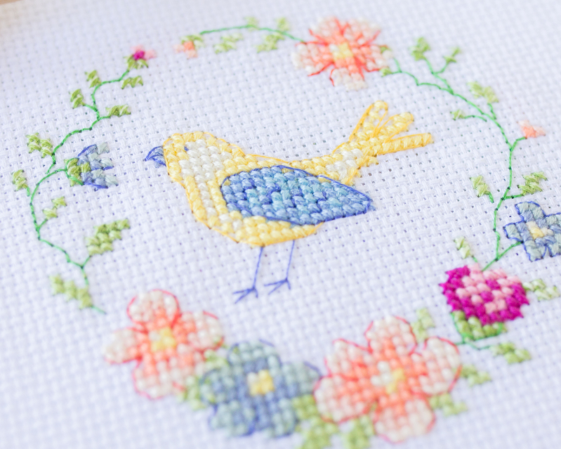 Cross Stitch Pattern, Bird in Flower Wreath, Susan Bates Cross Stitch, Floral, Nature, Embroidery Flowers, Cross Stitch Gifts