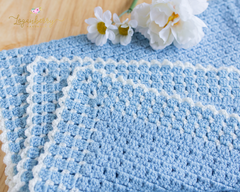 Heirloom Baby Blanket, Soft Blue & Cream, Crochet Pattern, Blanket Pattern, Crochet Gift for Baby Boy, Picot Edging, Scallop Trim, Baby Shower Gift for Boy, Crochet Boy Blanket, Block Stitch