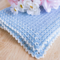 Heirloom Baby Blanket, Soft Blue & Cream, Crochet Pattern, Blanket Pattern, Crochet Gift for Baby Boy, Picot Edging, Scallop Trim, Baby Shower Gift for Boy, Crochet Boy Blanket, Block Stitch