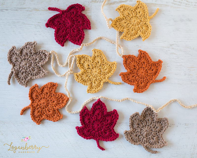 Cochet Autumn Leaves + Pattern + Tutorial + Free, Crochet Fall Leaves, Crochet Maple Leaves, Fall Colors, Home Decor, Thanksgiving Decor, Halloween Decor, Crochet Garlands, Maple Leaves Garland, Leaves on a String