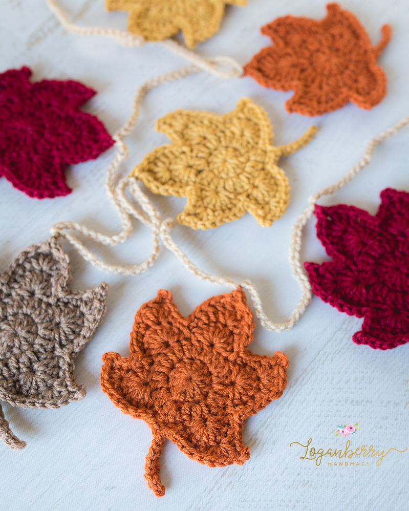 Cochet Autumn Leaves + Pattern + Tutorial + Free, Crochet Fall Leaves, Crochet Maple Leaves, Fall Colors, Home Decor, Thanksgiving Decor, Halloween Decor, Crochet Garlands, Maple Leaves Garland, Leaves on a String